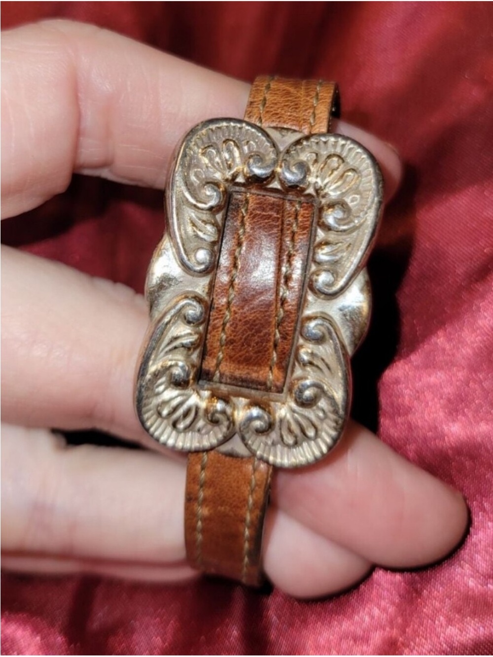 Brighton Brown Leather Bracelet with Ornate Silver-Tone Buckle
